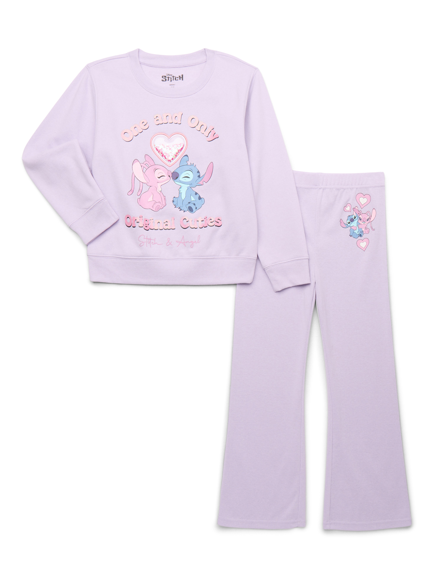 Stitch and Angel Girls Graphic Print Sweatshirt and Flare Leggings Set, 2-Piece, Sizes 4-10
